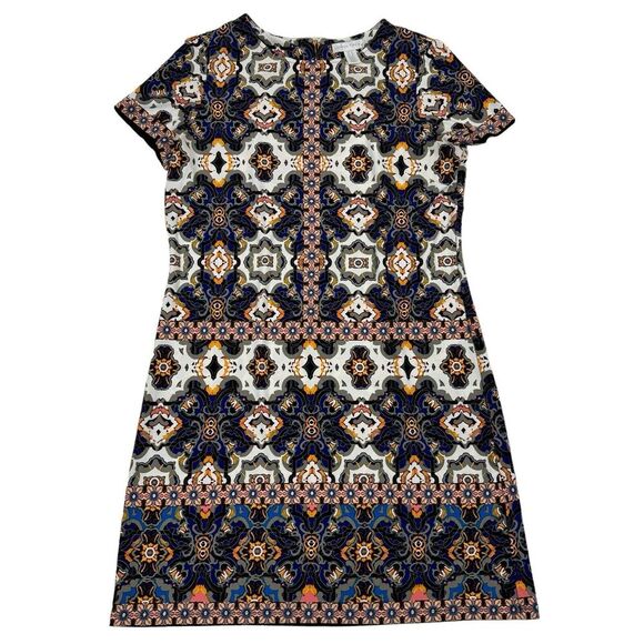London Times Colorful Kaleidoscope A-Line Shift Dress Short Sleeve Stretch 12 - Picture 1 of 7